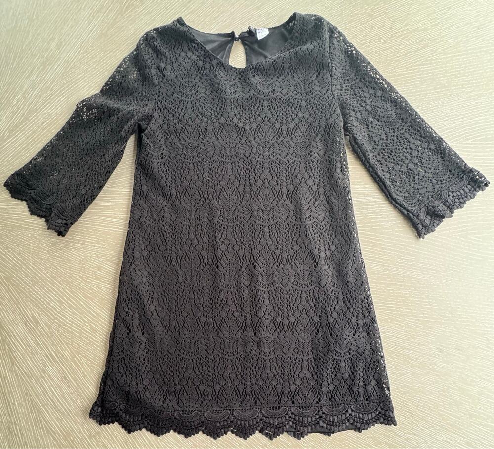 H&M Divided Black Lace Shift Mini Dress Size S Boho Sleeve LBD Festival Goth